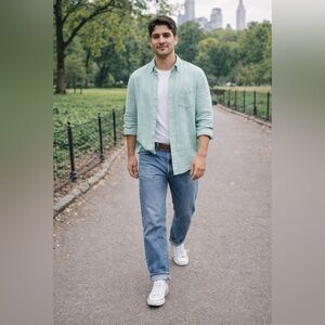 Abercrombie & Fitch Light Green 100% Linen Oxford Button Down Shirt, Men’s Small